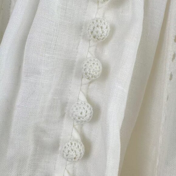 Romantic White Lace Dress: V - Neck, Puff Sleeves & Tiered Skirt - Picture 6 of 8